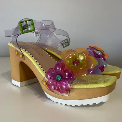 Betsey Johnson Floryn Platform Sandals Colorful Vinyl Flower Heels US 8 - Image 1 of 4