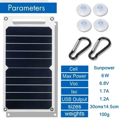 Solar Panel Flexibel USB 6W USB A Wasserdicht Outdoor Camping Ladegerät Wandern - Bild 1 von 4