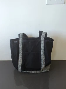 Lands' End Canvas Tote Bag Medium Open Top 5 Pocket Canvas Black Gingham M41 - Picture 1 of 6