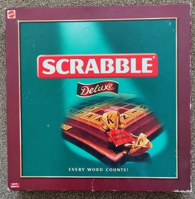 Scrabble Deluxe Wooden Tiles Rotating Board Mattel 2000 - Fully Complete VGC. - Image 1 of 4