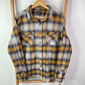Ripcurl Button Up Shirt Mens Large Yellow Plaid Flannel Long Sleeve Pockets - Picture 1 of 10