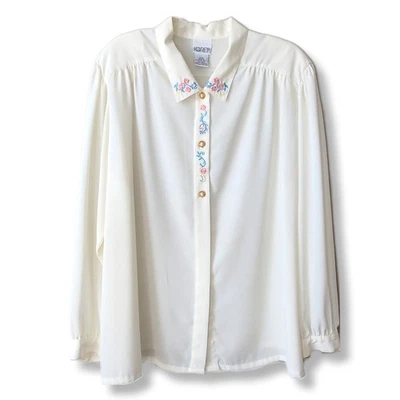 Blusa Top Mujer Años 80 Cottagecore 22W 2X Bordada Abuela Kawaii Flor Foto 1 de 4