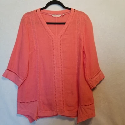 Top suave envolvente PM Leonie coral 100 % lino túnica dobladillo asimétrico costero Foto 1 de 4