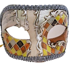 MAR100M HANDMADE IN ITALY PAPPMACHE PARTY AUGENMASKE, GELB/KAFFEE. - Bild 1 von 3