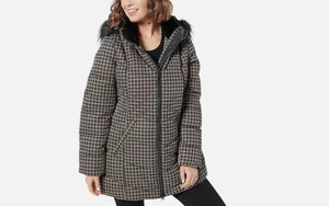 Arctic Expedition Chevron Quilted Down Parka Camel Houndstooth XL A459728 - Picture 1 of 15