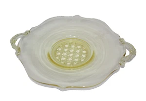 Vintage Lancaster Cane Landrum Dish Canary Yellow Open Handles 9" x 7.25" Glass - Picture 1 of 3