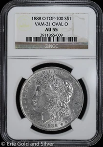 1888-O $1 Morgan Silver Dollar NGC AU 55 | VAM-21 Oval O Top 100 - Picture 1 of 4