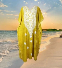 Womens Maxi Kaftan, Gift, cotton Caftan dress,Yellow embroidered dress, L-4XL
