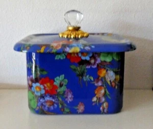 MACKENZIE-CHILD'S ENAMEL LAPIS,BLUE FLOWER MARKET,RECIPE BOX,CARDS+DIVIDERS,NEW - Picture 1 of 2
