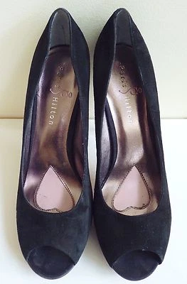 Paris Hilton Black Suede Leather Stiletto Heel Open Toe Shoes Size 8.5M EUC - Image 1 of 4