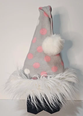 Gray w/ Pink and White Polka Dots- Adult Christmas Santa Hat- Tall Hat- Elf- Fun - Image 1 of 4