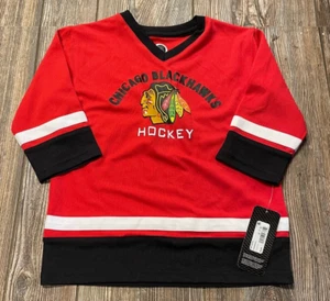 NWT Boys Chicago Blackhawks Red/Black Long Sleeve V-Neck Replica Jersey L 12/14 - Picture 1 of 3