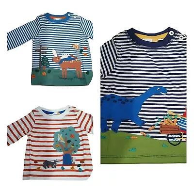 Ex John Lewis Jungen Mädchen Applikation Tops Dinosaurier Tier gestreift 0-24 Monate NEU