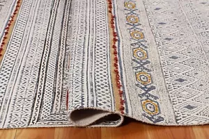Hand Woven Cotton Area Rug Indien Modern Bohemian Dhurrie Geometric Kilim Mat5x7 - Picture 1 of 11