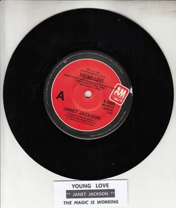 JANET JACKSON  Young Love 7" 45 rpm vinyl record NEW + juke box title strip - Picture 1 of 2