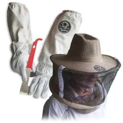 GOOD LAND BEE SUPPLY Cotton & Sheepskin Beekeeping Large Gloves w/ Vail &J-Hook Tool GL-GLV-JHK-VL-LG
