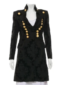 Iconic Balmain Military Jacquard Coat Black FR 38 - Picture 1 of 6