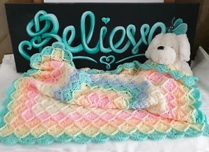 Crocheted Blanket Pastel colours. Bavarian stitch. 36" x 36" or 91cm x 91cm - Picture 1 of 7