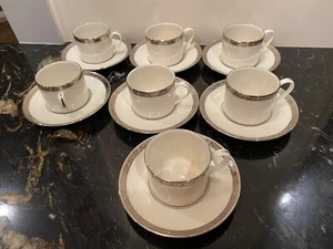 Vintage Pickard Hand Decorated VENETIAN PLATINUM Cups And Saucers Set of 7 - Picture 1 of 7