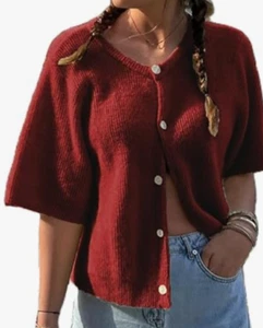 NEW Bocymolay Women's Short Sleeve Crop Knit Cardigan Sweater Size Medium - Picture 1 of 1