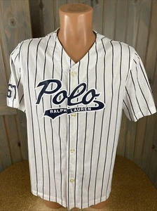 Polo Ralph Lauren Mens Baseball Jersey Shirt White Blue Pinstripe Button Small - Picture 1 of 6