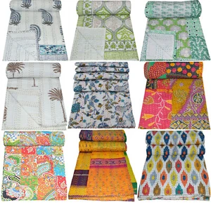 Indian Kantha Quilt Handmade Bedspread Blanket Bedding Gudari Multi Printed Art  - Picture 1 of 43