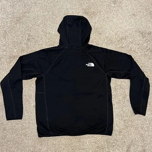 North Face Mens Medium Black Ribbed Hoodie Pullover Fleece Lined - Picture 1 of 6