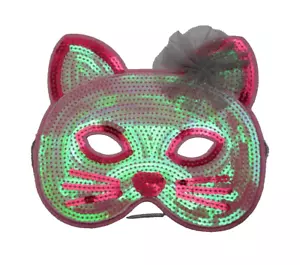 Rosa & weiß 6" hoch x 7" breit Pailletten Katze Gesichtsmaske - Bild 1 von 4