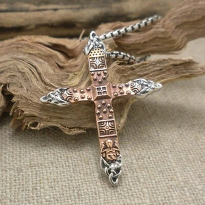 Sterling Silver & Bronze Celtic Cross Pendant by Keith Jack 22" Chain Gift Boxed - Picture 1 of 11