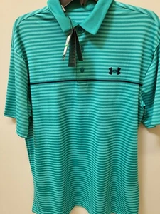 2-NWT Under Armour Mens Polo Golf Shirts- GREEN+BLUE-PLAYOFF MEDIUM - Picture 1 of 3