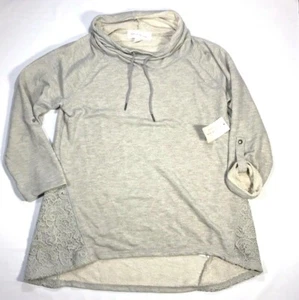 French Laundry Gray Cowl Neck Sweater Roll Tab Raglan Lace Womens Plus sz 1X New - Picture 1 of 6