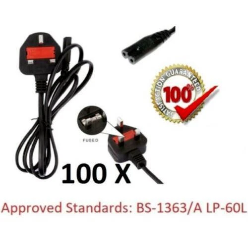 100 X Lot 1.8m IEC C7 UK Figure 8 Power Lead Cable UK Plug to Lead -13amp - Image 1 of 1
