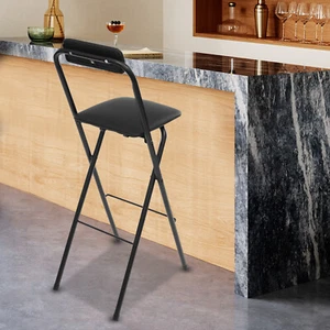 70cm Folding Bar Stool with Backrest, Tall Foldable Stool Chair Portable 1 Pc - Picture 1 of 20