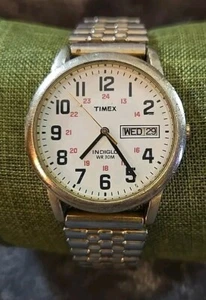 Timex Indiglo Two Tone Military 24 HR Dial Day/Date 30M Watch Needs Battery - Picture 1 of 4