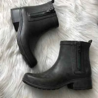 Botas de lluvia verde envejecido Lucky Brand hasta el tobillo cierre cremallera talla 7 Foto 1 de 4