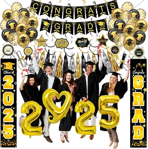 Black and Gold 2025 Graduation Party Decorations - Graduation Decorations Class - Picture 1 of 12
