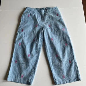 Natalie & Me Petites Medium Weekend Embroidered Linen Capris Pink Pineapples - Picture 1 of 14