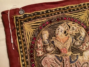 Burma Thai Kalaga Dancer Metal SEAL Embroidered Vintage Beaded 3D Padded Tapestr - Picture 1 of 12
