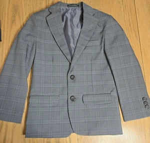 Van Heusen Boys Gray Suit Jacket Blazer Size 8 Reg Stripe Plaid Blue Modern Fit - Picture 1 of 11