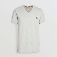 BURBERRY T-Shirt Short Sleeve V-Neck Cotton Symbol Logo Gray Size S, L NEW