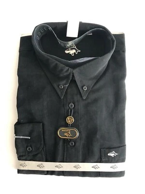 Camisa Negra Abotonada Mangas Largas Cuello Punta Bolsillo en el Pecho XXL NUEVA Foto 1 de 4