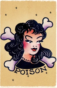 POISON girl vintage Sailor Jerry Inspired Pin Up Tattoo Poster Skull Cross - Picture 1 of 1