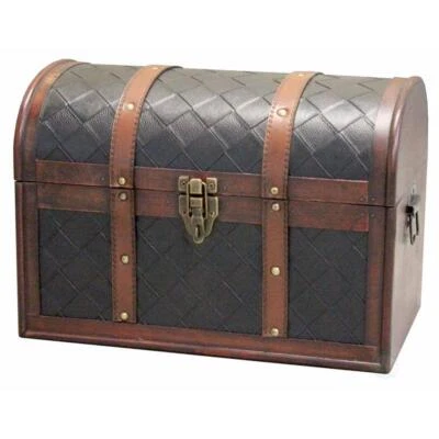 Vintiquewise Storage Trunk 9 in. L Brown Faux Leather Decorative Lockable Latch - Image 1 of 4