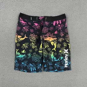 Hurley Board Shorts Boys Size 27 Colorful Shark Animal Print Surfer Beach Casual - Picture 1 of 8