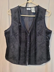 Vintage White Stag Ladies Small Velour/Lace/Accented Black Button Down Vest - Picture 1 of 5