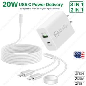 3 in 1 Fast Charger Cable 20W USB C QC 3.0 Cube Block For iPhone iWatch 6/5/1/SE - Picture 1 of 17