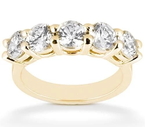 Anillo de aniversario redondo de diamantes de 5 piedras de oro amarillo de 18 k de 2,25 quilates 0,45 quilates cada uno Foto 1 de 1