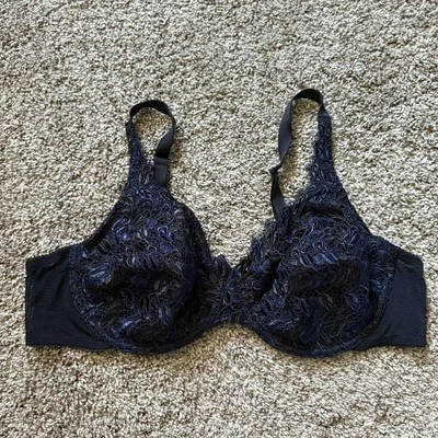 Playtex Secrets 蕾丝遮瑕文胸舒适钢圈黑色蓝色 40C — 第 1/4 张图片