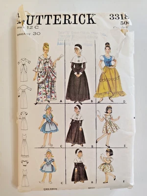 Butterick 3318 Costume Dress Gown Sewing Pattern Childs 12 Colonial Dutch Gypsy - Image 1 of 4