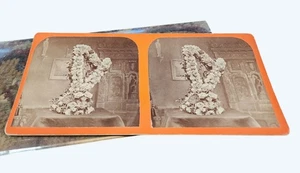 Antik J.T. Locke Stereoview Floral Harp Display Victorian Era Photography - Bild 1 von 3